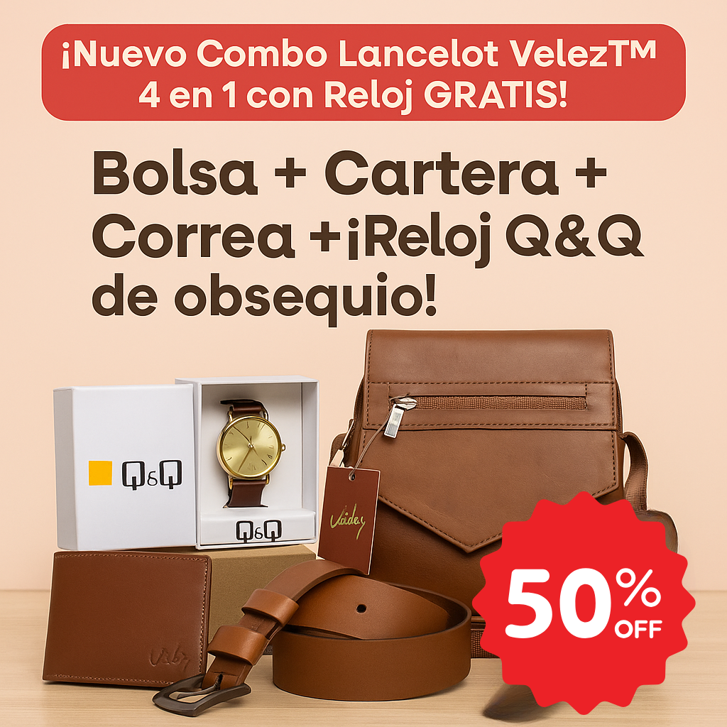 Combo Lancelot Velez™ – Bolsa + Cartera + Correa + ¡Reloj Q&Q de obsequio!