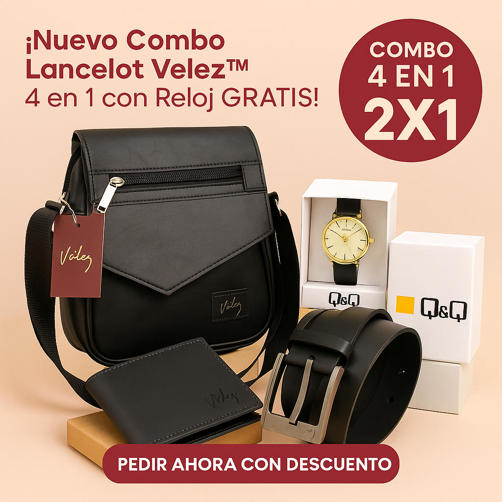 Combo Lancelot Velez™ – Bolsa + Cartera + Correa + ¡Reloj Q&Q de obsequio!