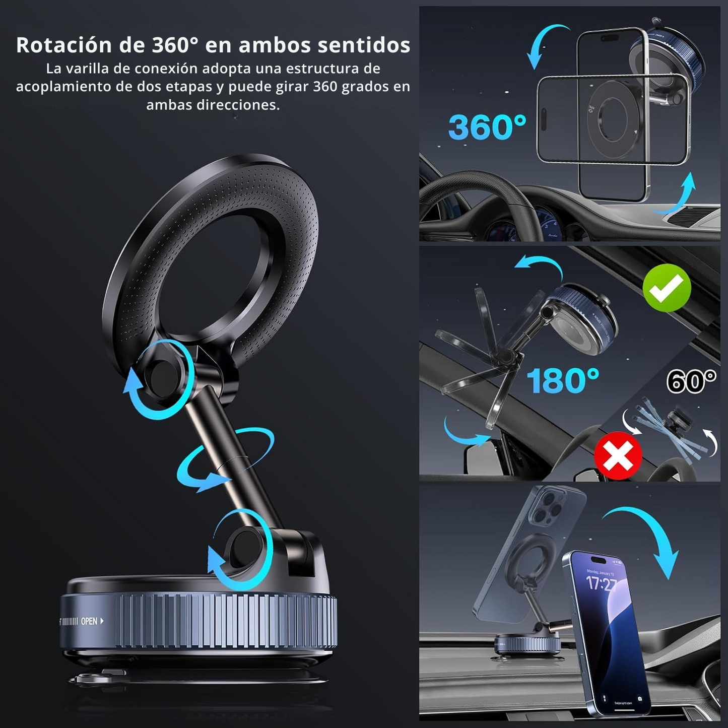 GripMag™ – Soporte Magnético con Ventosa para Celulares