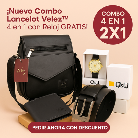 Combo Lancelot Velez™ – Bolsa + Cartera + Correa + ¡Reloj Q&Q de obsequio!