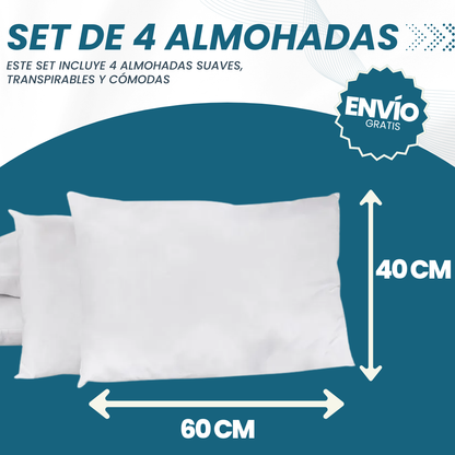 Set x4 Almohadas Siliconadas Premium – Tacto Pluma, Antialérgicas y Lavables