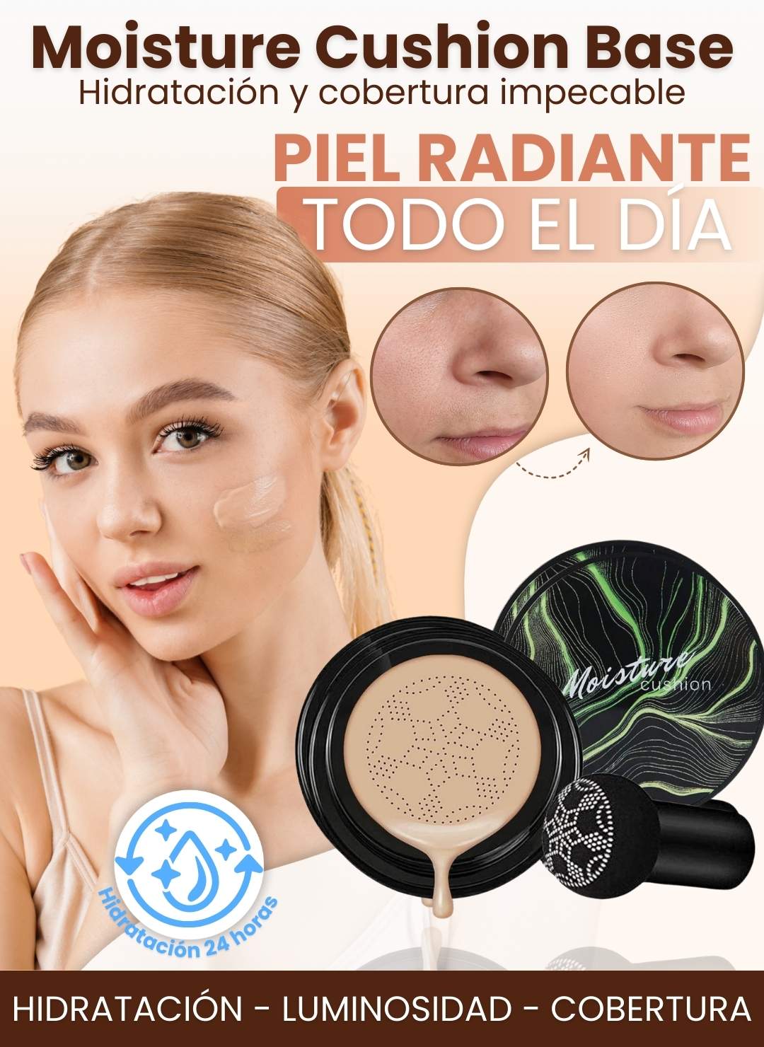 GlowCushion™ – Base Coreana Hidratante con Acabado Porcelana